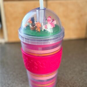 Disney Colorful Tumbler with Straw and Animal Figures - like NEW